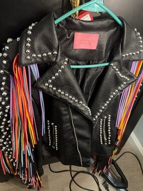 Akira faux leather fringe jacket